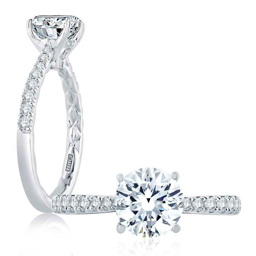 18K WHITE GOLD HIDDEN HALO SEMI-MOUNT RING SIZE 6 WITH 24=0.26TW ROUND G-H SI1 DIAMONDS   (3.67 GRAMS)