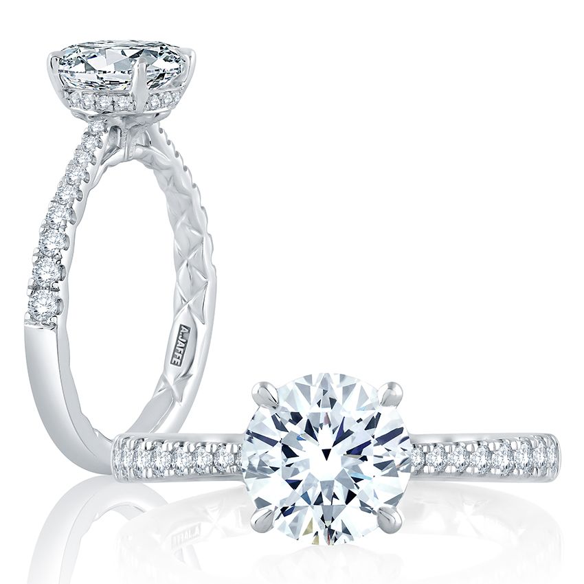 18K WHITE GOLD HIDDEN HALO SEMI-MOUNT RING SIZE 6 WITH 34=0.29TW ROUND G-H SI1 DIAMONDS  (4.03 GRAMS)