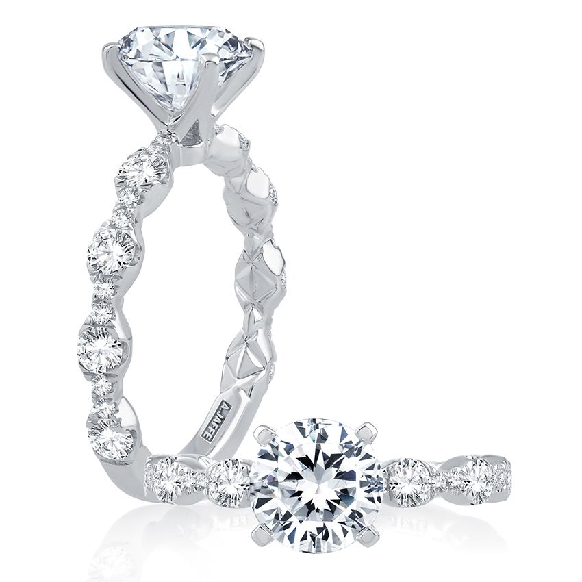 18K WHITE GOLD SEMI-MOUNT RING SIZE 6 WITH 22=0.70TW ROUND G-H SI1 DIAMONDS    (4.80 GRAMS)