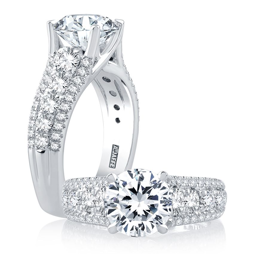 18K WHITE GOLD SEMI-MOUNT RING SIZE 6 WITH 52=0.99TW ROUND G-H SI1 DIAMONDS  (9.32 GRAMS)