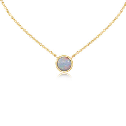 14K YELLOW GOLD BEZEL NECKLACE WITH ONE 0.54CT ROUND AUSTRALIAN OPAL 18