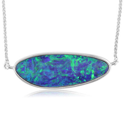 14K WHITE GOLD BEZEL NECKLACE WITH ONE FREEFORM AUSTRALIAN OPAL DOUBLET 18