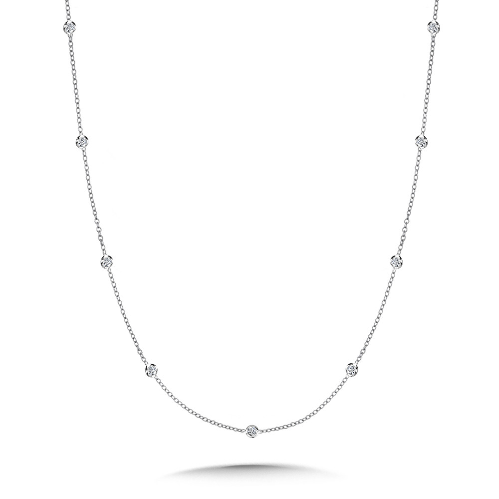 14K WHITE GOLD DIAMOND BY THE YARD DIAMOND NECKLACE LENGTH 18 WITH 9=0.50TW ROUND H-I I1-I2 DIAMONDS