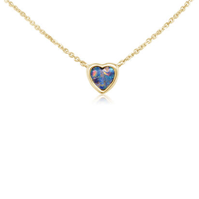 14K YELLOW GOLD HEART NECKLACE WITH ONE 0.33CT HEART AUSTRALIAN OPAL DOUBLET 18
