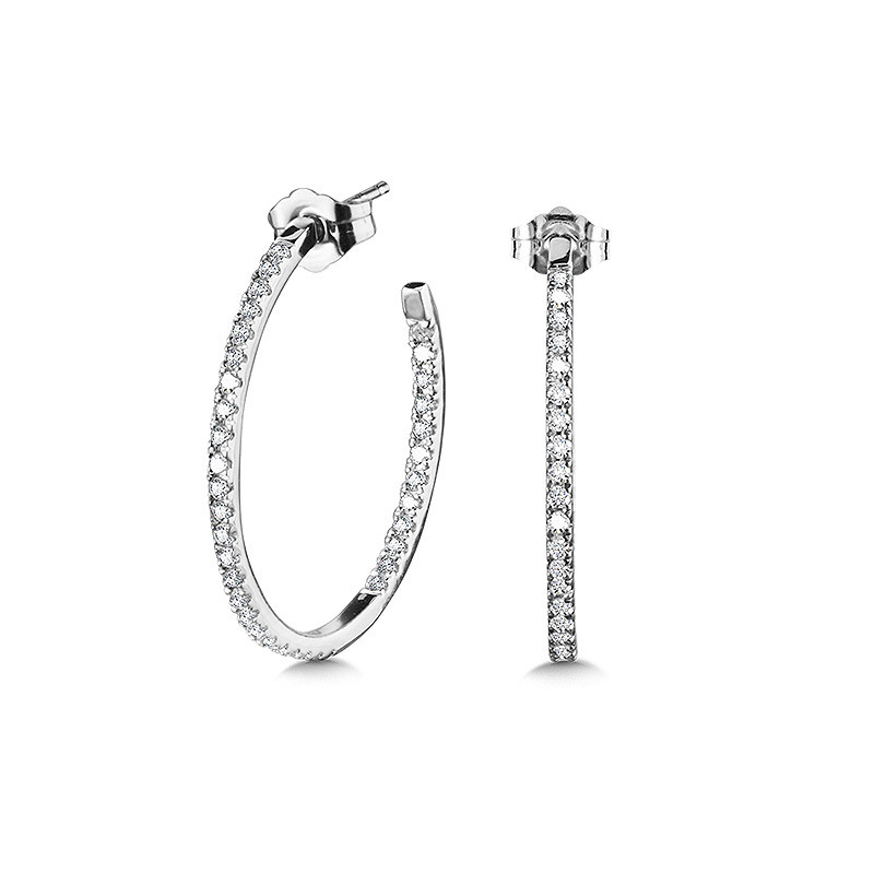 14K WHITE GOLD INSIDE OUT HOOP DIAMOND EARRINGS WITH 72=0.50TW ROUND H-I I1 DIAMONDS    (2.99 GRAMS)