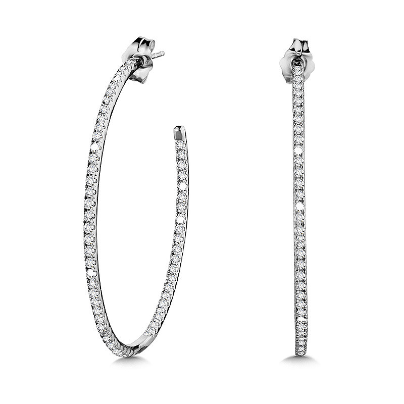 14K WHITE GOLD INSIDE OUT HOOP DIAMOND EARRINGS WITH 122=1.00TW ROUND H-I I1 DIAMONDS   (5.54 GRAMS)
