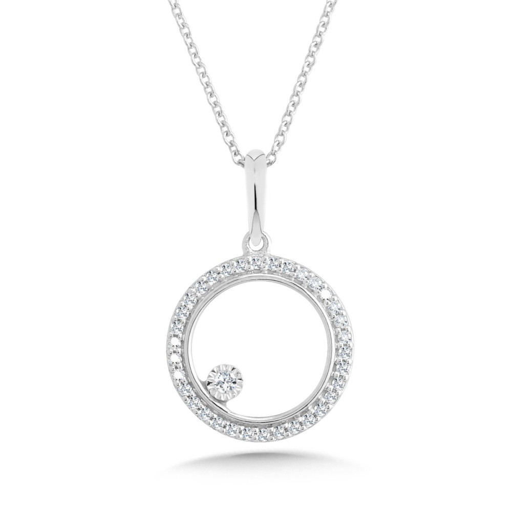 10K WHITE GOLD CIRCLE DIAMOND PENDANT WITH 35 = 0.10TW ROUND H-I I1-I2 DIAMONDS 18