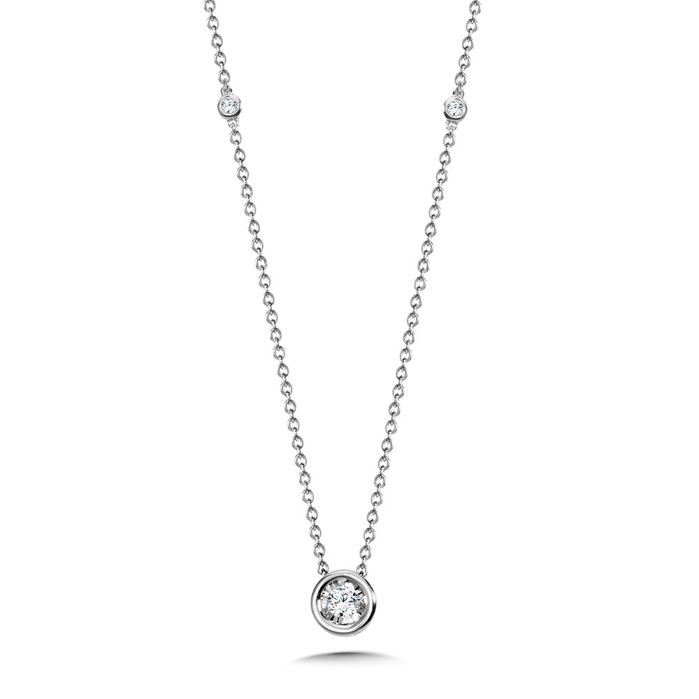 14K WHITE GOLD BEZEL DIAMOND NECKLACE WITH 5=0.10TW ROUND H-I SI2-I1 DIAMONDS