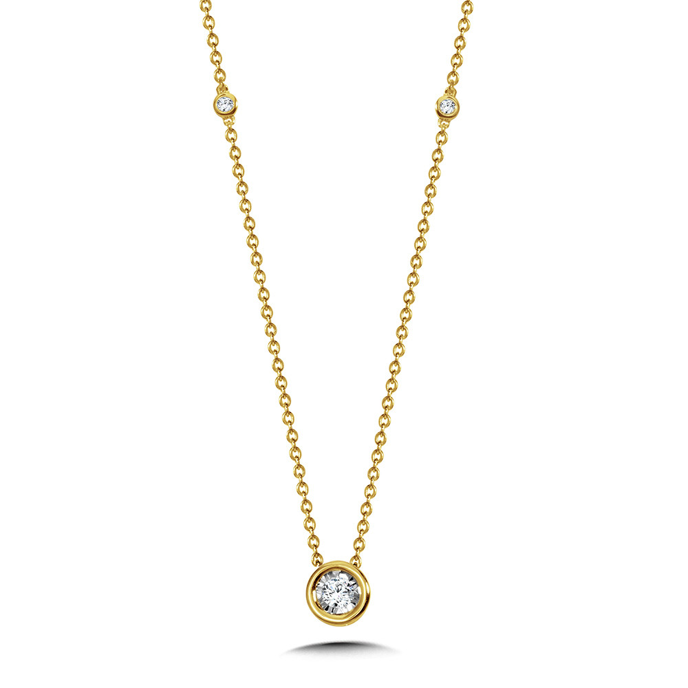 14K YELLOW GOLD BEZEL DIAMOND NECKLACE WITH 5=0.10TW ROUND H-I SI2-I1 DIAMONDS 18