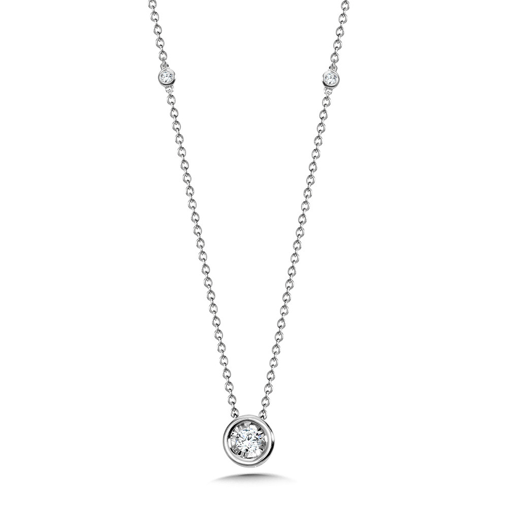 14K WHITE GOLD BEZEL DIAMOND NECKLACE WITH 5=0.14TW ROUND H-I SI2-I1 DIAMONDS 18