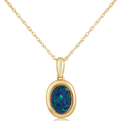 14K YELLOW GOLD BEZEL PENDANT WITH ONE 0.60CT OVAL AUSTRALIAN OPAL DOUBLET 18