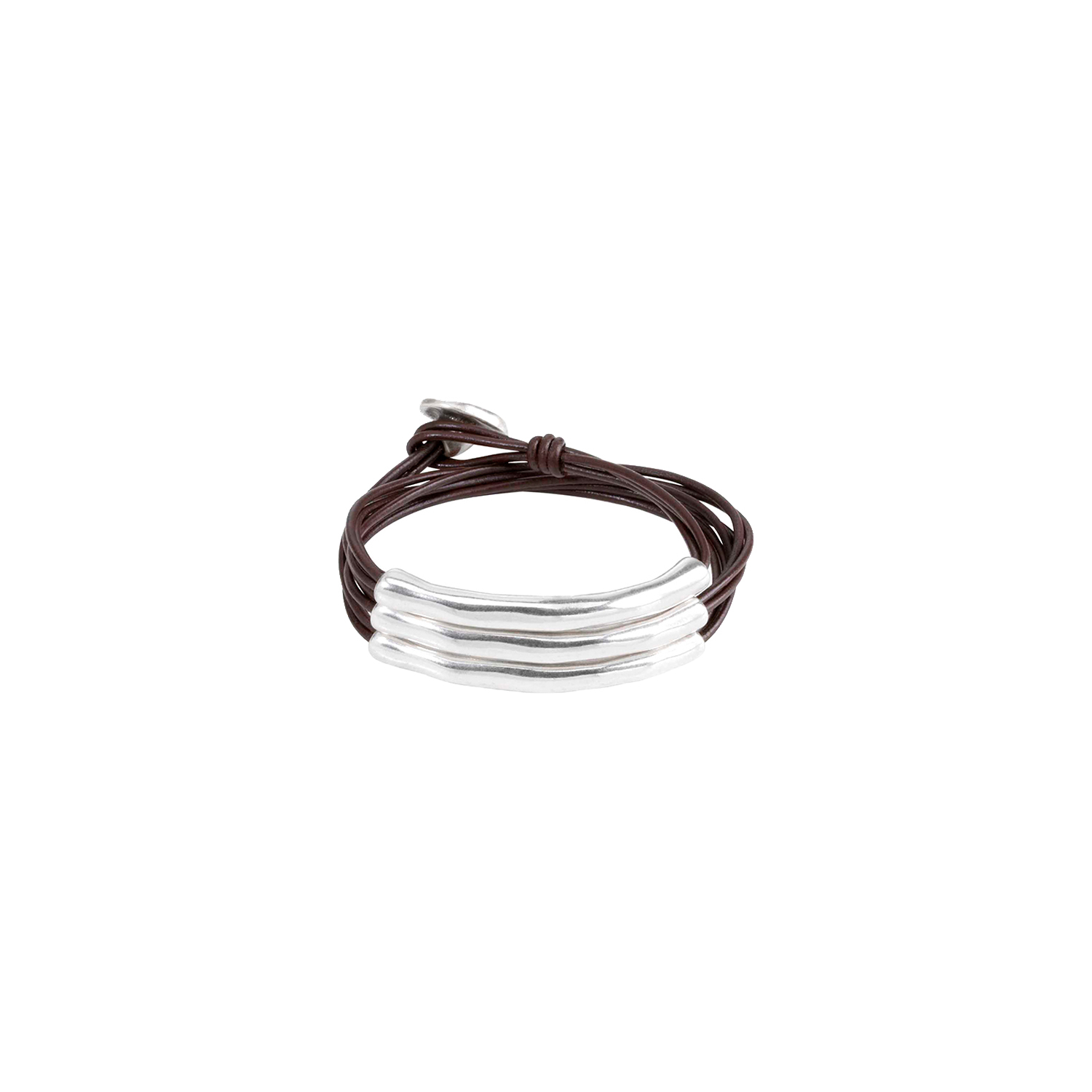 UNODE50 NOT TO BE SILVER PLATED LEATHER WRAP BRACELET SIZE: LARGE