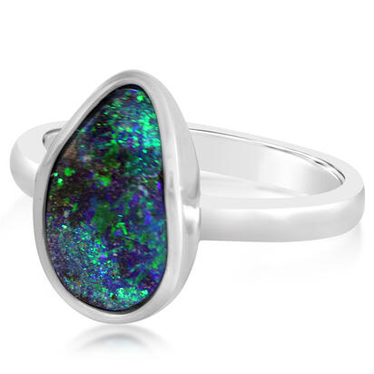 STERLING SILVER BEZEL RING WITH ONE BOULDER OPAL