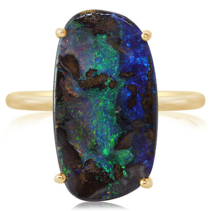 14K YELLOW GOLD SOLITAIRE RING WITH ONE BOULDER OPAL