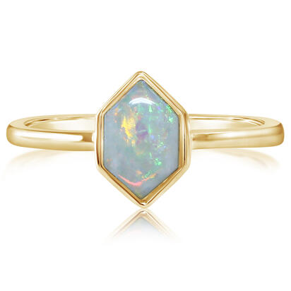 14K YELLOW GOLD BEZEL RING SIZE 7 WITH ONE 0.55CT HEXAGON AUSTRALIAN OPAL   (2.10 GRAMS)