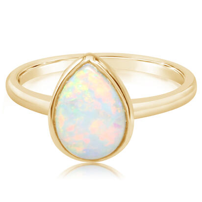 14K YELLOW GOLD BEZEL RING SIZE 7.25 WITH ONE 0.36CT PEAR AUSTRALIAN OPAL     (2.16 GRAMS)