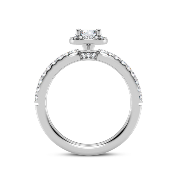 14K WHITE GOLD HALO SEMI-MOUNT RING SIZE 7 WITH 24 = 0.23TW ROUND F-G VS2 DIAMONDS AND 20 = 0.22TW ROUND F-G VS2-SI1 DIAMONDS