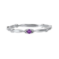 10K WHITE GOLD STACKABLE RING SIZE 7 WITH ONE 0.04CT ROUND AMETHYST  (1.40 GRAMS)