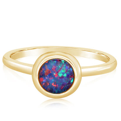 14K YELLOW GOLD BEZEL RING SIZE 7 WITH ONE 0.64CT ROUND AUSTRALIAN OPAL DOUBLET    (2.56 GRAMS)