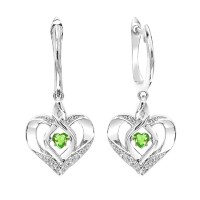 STERLING SILVER HEART SILVER EARRINGS WITH 2=0.25TW HEART SHAPED PERIDOT AND 2=.006 ROUND DIAMONDS K-L I2