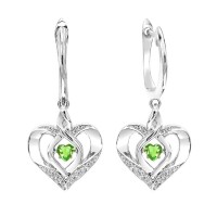 STERLING SILVER HEART SILVER EARRINGS WITH 2=0.25TW HEART SHAPED PERIDOT AND 2=.006 ROUND DIAMONDS K-L I2