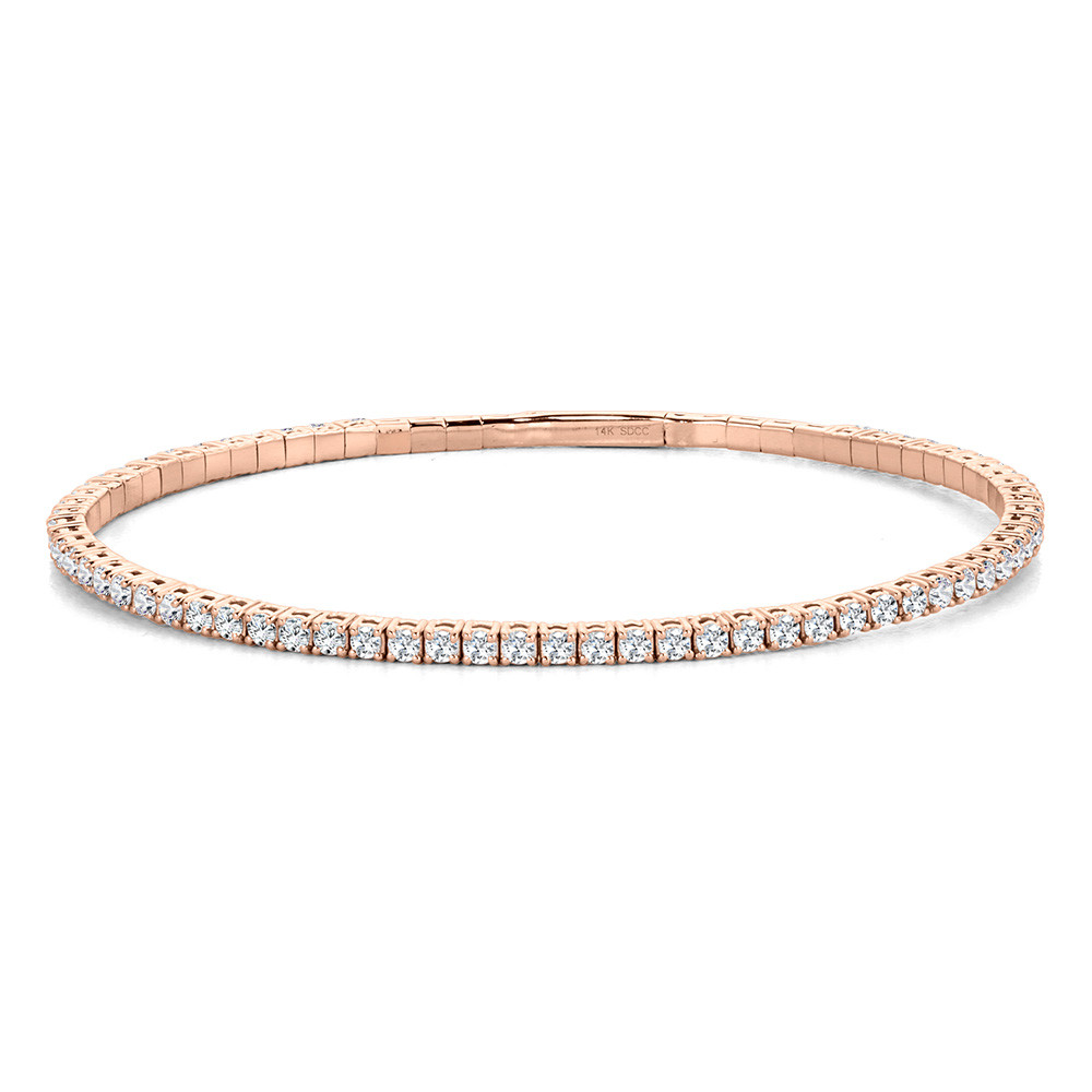 14K ROSE GOLD FLEXIBLE BANGLE DIAMOND BRACELET WITH 51=1.00TW ROUND H-I I1-I2 DIAMONDS   (6.28 GRAMS)