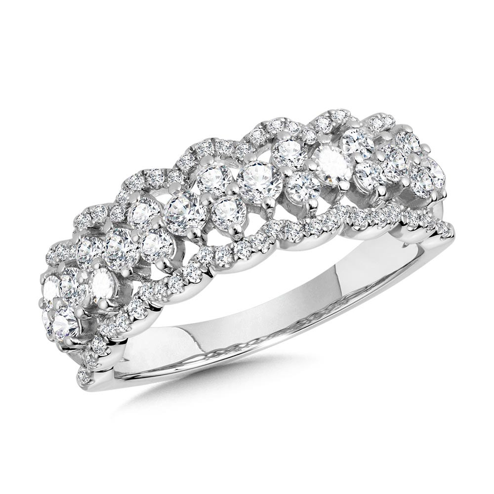 14K WHITE GOLD DIAMOND FASHION RING SIZE 7 WITH 84=1.00TW ROUND H-I I1 DIAMONDS    (4.97 GRAMS)