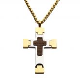 GOLD PLATED STAINLESS STEEL CROSS WITH WALNUT INSERT 24