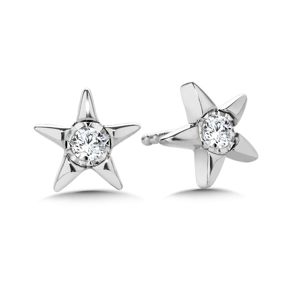 STERLING SILVER STARS SILVER EARRINGS WITH 2=0.10TW ROUND H-I I1 DIAMONDS   (1.19 GRAMS)