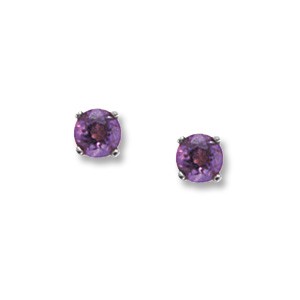 14 KARAT WHITE GOLD STUD EARRINGS WITH 2=4.00MM ROUND AMETHYSTS