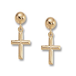 14 KARAT YELLOW GOLD DANGLE CROSS EARRINGS