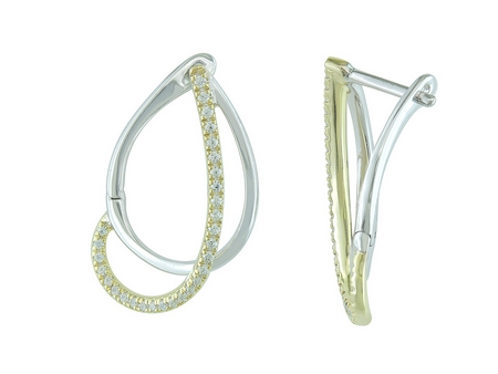 14K YELLOW & WHITE GOLD HOOP DIAMOND EARRINGS WITH 58=0.22TW ROUND G-H SI1 DIAMONDS