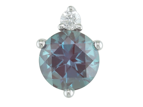 14K WHITE GOLD PENDANT WITH ONE 1.83CT RD CREATED ALEXANDRITE AND ONE 0.05CT ROUND G-H SI1 DIAMOND 18