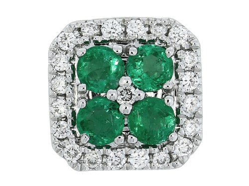 14K WHITE GOLD HALO PENDANT WITH 4=0.28TW ROUND EMERALDS AND 21=0.11TW ROUND G-H SI1-SI2 DIAMONDS 18