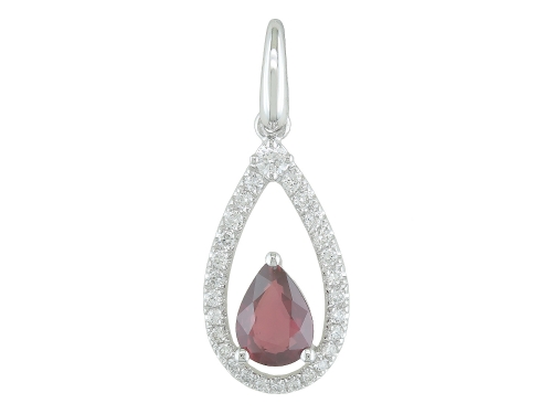 14K WHITE GOLD HALO PENDANT WITH ONE 0.75CT PEAR RUBY AND 28=0.20TW ROUND G-H SI1 DIAMONDS   (1.66 GRAMS)