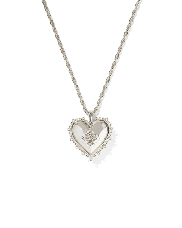 KENDRA SCOTT  MALLORY ROSE LOCKET SHORT PENDANT NECKLACE SILVER 16