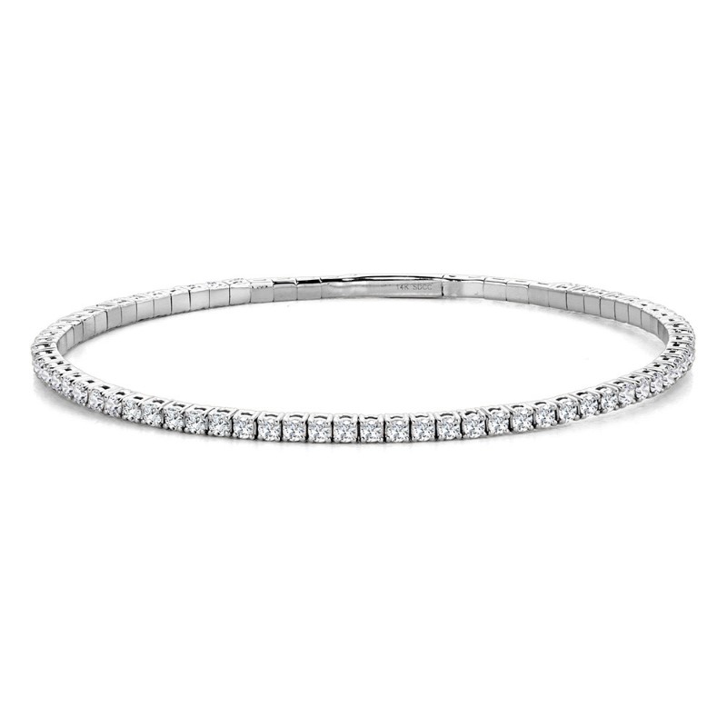 14K WHITE GOLD FLEXIBLE BANGLE DIAMOND BRACELET WITH 63=2.00TW ROUND H-I I1-I2 DIAMONDS   (8.01 GRAMS)
