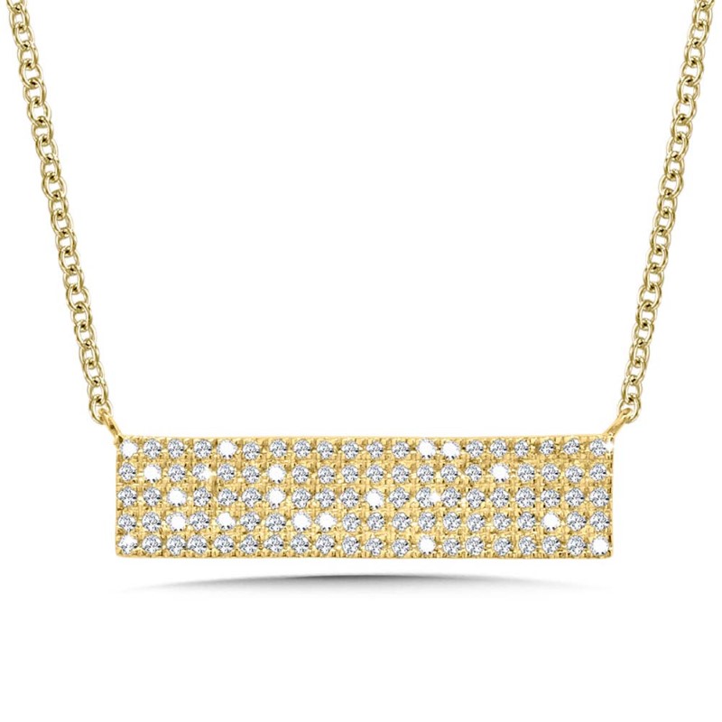 14K YELLOW GOLD BAR DIAMOND NECKLACE WITH 100=0.25TW SINGLE CUT H-I I1 DIAMONDS 18