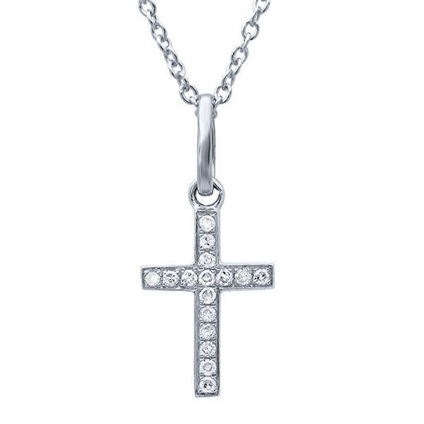 SHY CREATION 14 KARAT WHITE GOLD CROSS DIAMOND PENDANT WITH 16=0.06TW SINGLE CUT I COLOR I1 CLARITY DIAMONDS 18