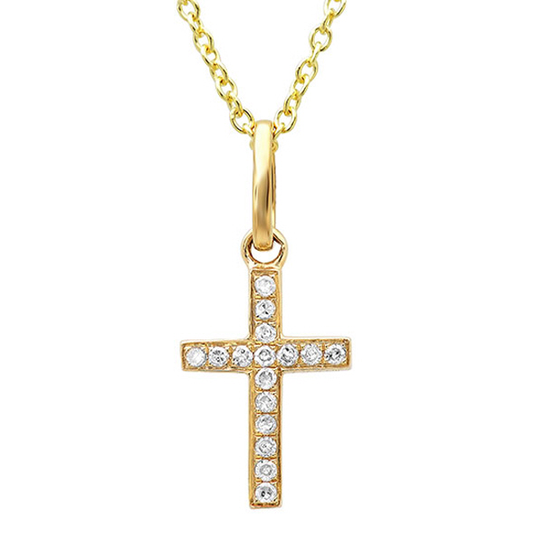 SHY CREATION 14 KARAT YELLOW GOLD CROSS DIAMOND PENDANT WITH 16=0.06TW SINGLE CUT I COLOR I1 CLARITY DIAMONDS 18