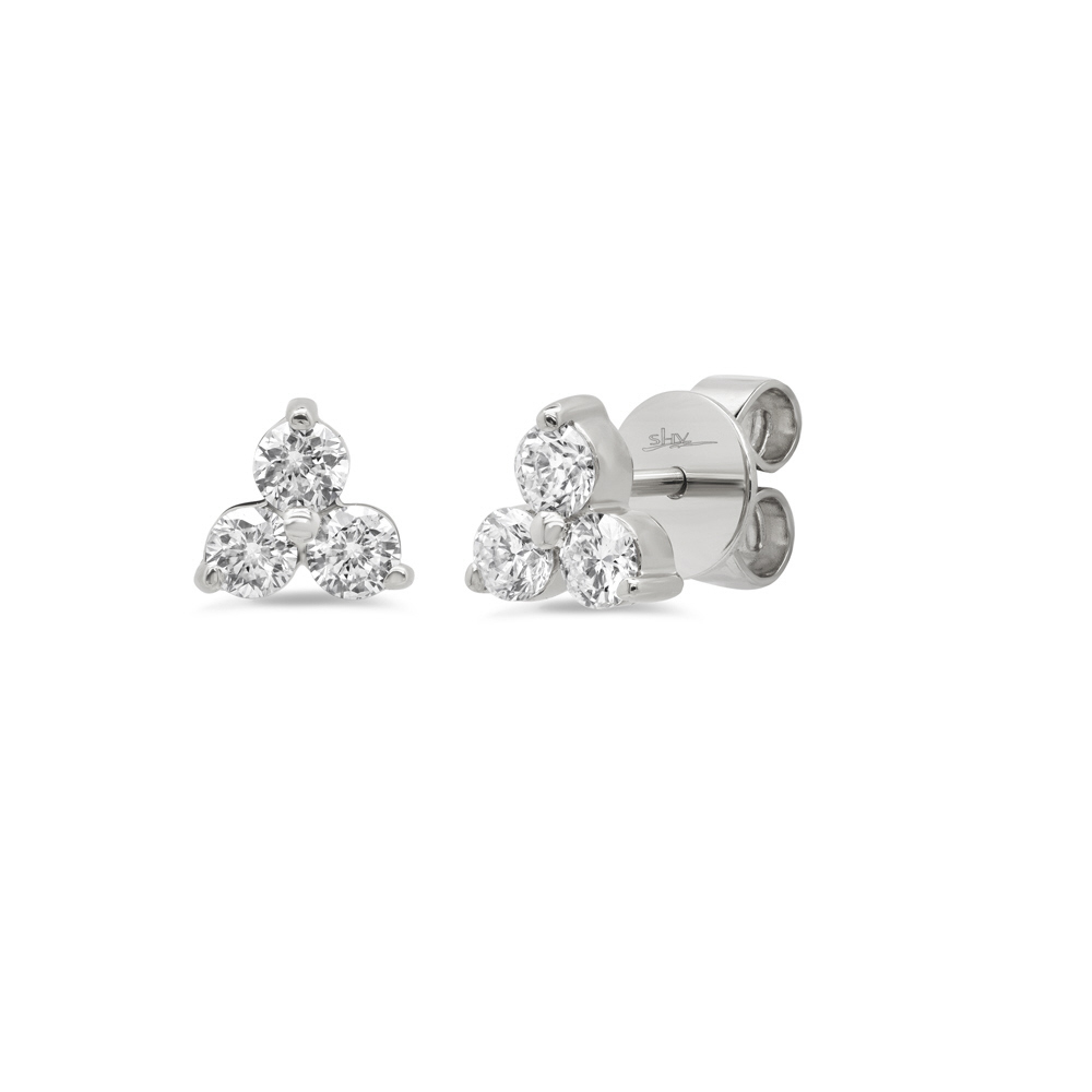 SHY CREATION 14 KARAT WHITE GOLD STUD DIAMOND EARRINGS WITH 6=0.15TW ROUND I COLOR I1 CLARITY DIAMONDS