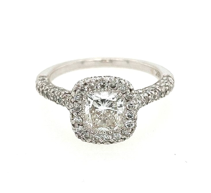 Korman Signature 18k White Gold Cushion Cut Engagement Ring