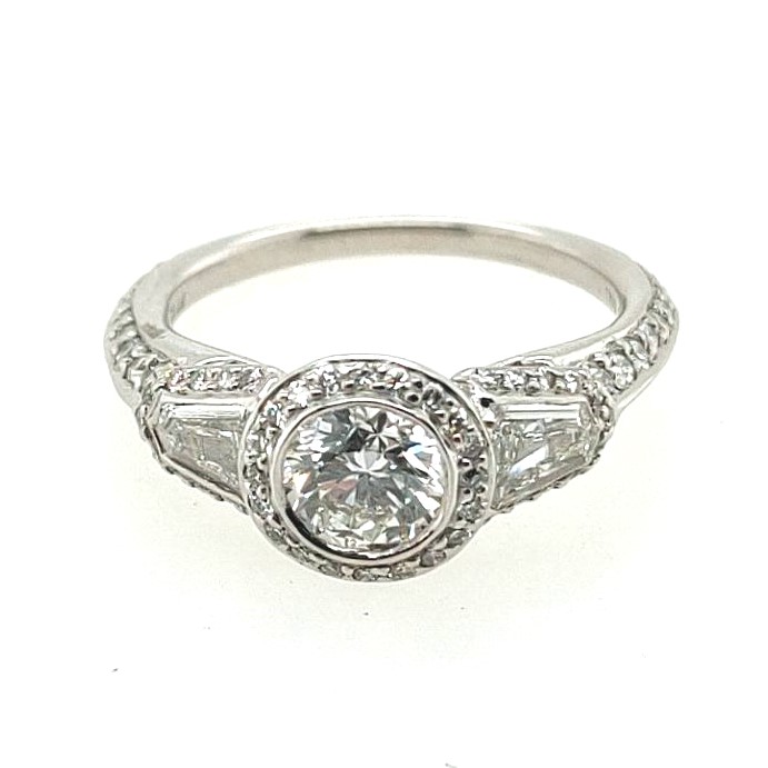 Korman Signature Platinum Round Brilliant Diamond Halo Engagement Ring