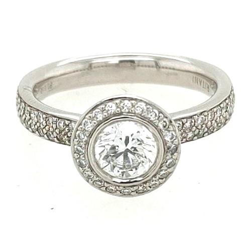 Ritani Platinum 0.72 Ct  Gh Si Round Brilliant Cut Diamond/ 0.33ctw Halo Ring Size 6.5