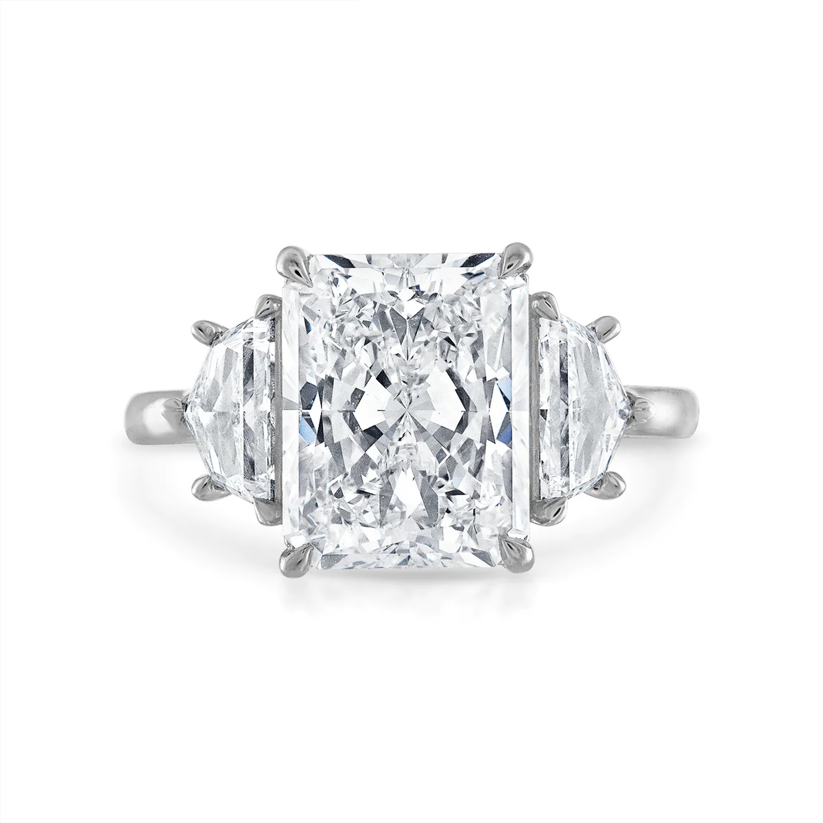 Korman Signature Platinum Radiant Diamond Engagement Ring with Epaulette Side Stones
