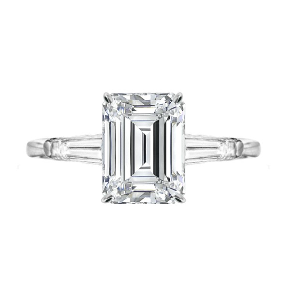 Korman Signature Platinum Emerald Cut Diamond & Tapered Baguette Engagment Ring