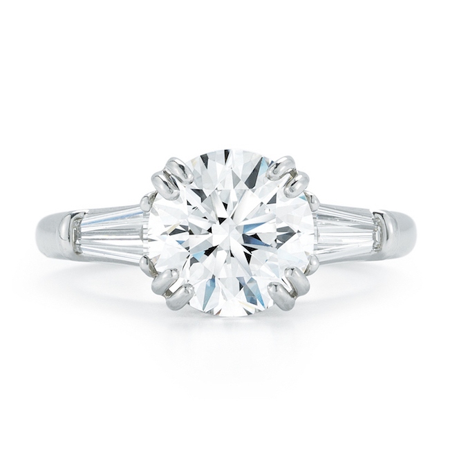 Korman Signature Platinum Round Diamond And Tapered Baguettes Engagement Ring