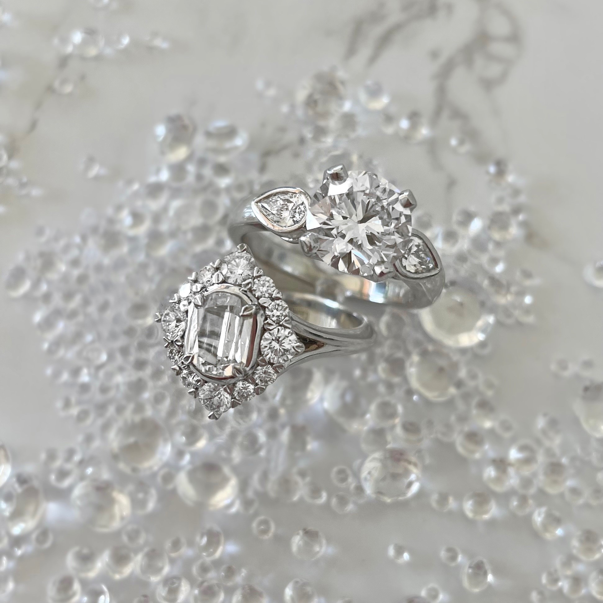 Korman Signature Platinum Round Diamond With Bezel Set Pear Side Stones Engagement Ring