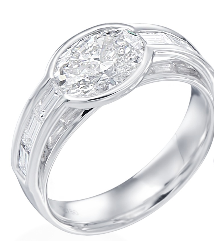 Korman Signature 18k White Gold 1.54ct Oval Diamond Gia East/west Bezel