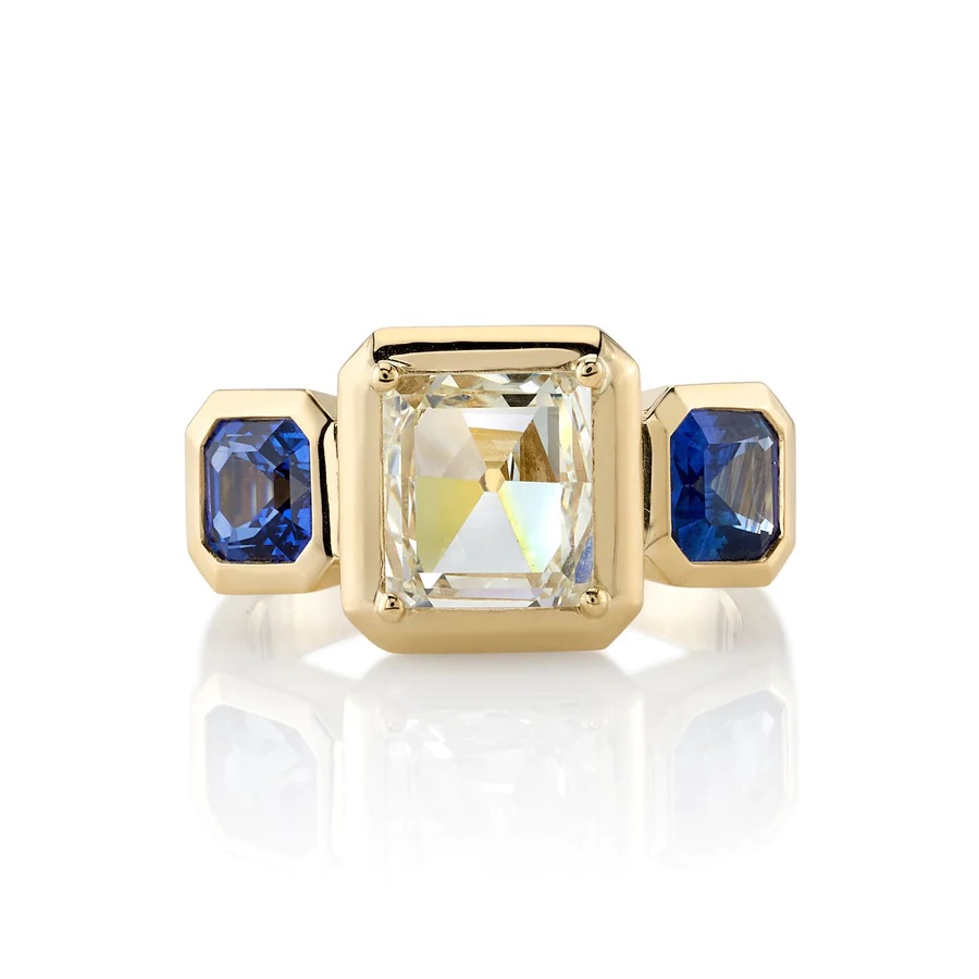 Single Stone 18kt Yellow Gold Gloria Diamond and Blue Sapphire Engagement Ring